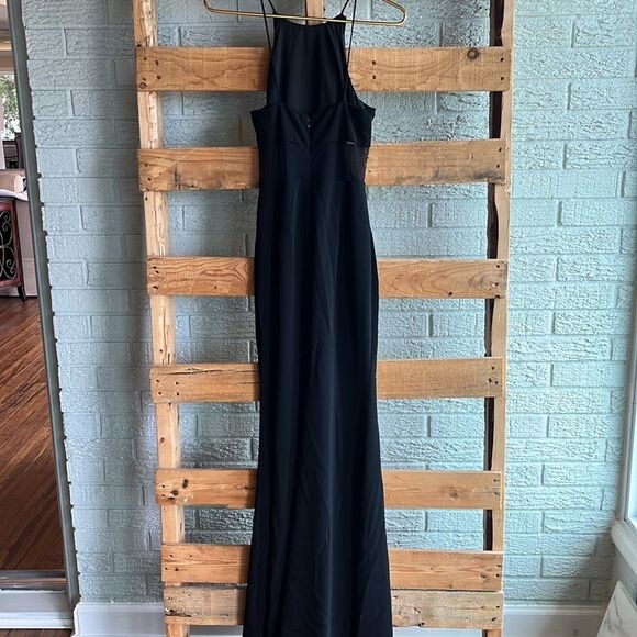 New Badgley Mischka black halter cutout side mesh black gown - Picture 3 of 6